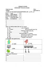English worksheet: can and simple present