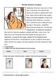 English Worksheet: At the doctors surgery