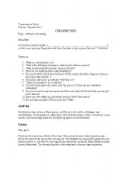 English Worksheet: Celebrities - Conversation Class