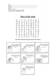 English Worksheet: numbers and days of the week activity