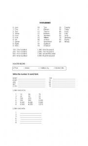 English worksheet: Numbers word and standard form