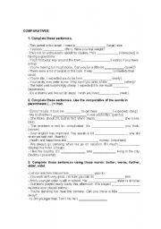 English Worksheet: comparative and superlatives