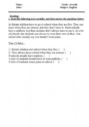 English worksheet: reading exam 