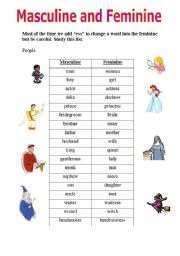English Worksheet: masculine and feminine1 (gender)
