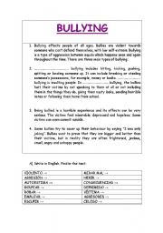 English Worksheet: bullying and violence at school