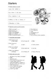 English Worksheet: Starters: Verb to be - Pronouns etc