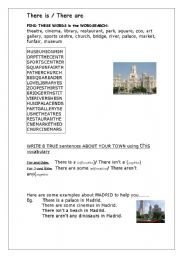 English Worksheet: There is and There Are & Town Vocab