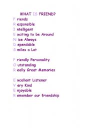 English Worksheet: what is  a  friend