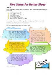 English Worksheet: Five Ideas for Better Sleep