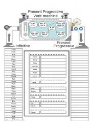 English Worksheet: Present Progressive Verb Machine