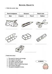 English Worksheet: School objects