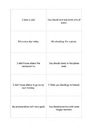 English Worksheet: Modals of Advice - Go Fish