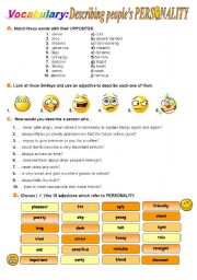 English Worksheet: Describing peoples PERSONALITY