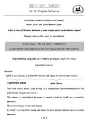 English worksheet: Complex Sentence