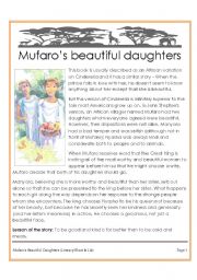 English Worksheet: Mufaros daughters (Award-winning African version of Cinderella story)