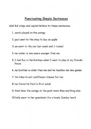 English Worksheet: Punctuating simple sentences