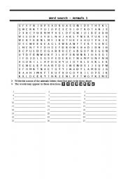 English Worksheet: wordsearch-animals part 1