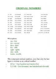 English Worksheet: ordinal numbers
