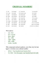 English worksheet: ordinal numbers