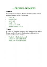 English worksheet: ordinal numbers