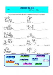 English Worksheet: Daily Routine Test