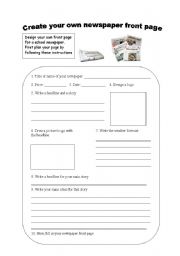 English Worksheet: Create your own newspaper front page