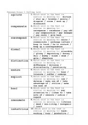 English Worksheet: Synonym Bingo