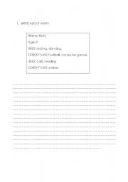 English Worksheet: Write about Mary - Write about yourself