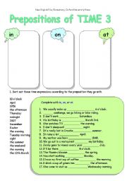 English Worksheet: Prepositions of time