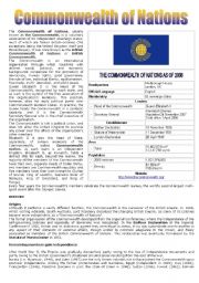 English Worksheet: COMMONWEALTH OF NATIONS READING OMPREHENSION - PART 1