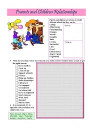 English Worksheet: Parents and children relationships