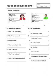 English Worksheet: Asking and answering questions about personal identification