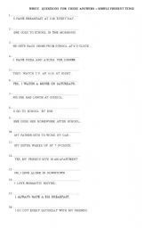English Worksheet: Simple Present  to practice - Write the questions to these answers 