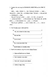 English worksheet: to be and possessive adjective test