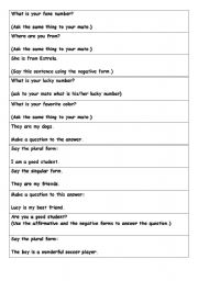 English worksheet: verb to be - cards