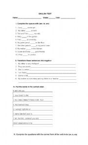 English worksheet: Verb To Be test