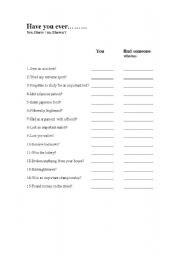 English worksheet: Have you ever