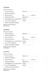 English worksheet: Introduction conversation