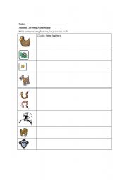 English worksheet: feather, fur, scales or a shell