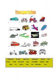 English Worksheet: Transportation 1/2