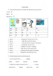 English Worksheet: interested in good/bad at