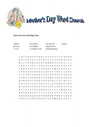 English Worksheet: Mothers day word search