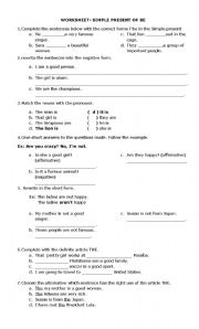 English worksheet: simple present of be