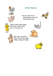 English Worksheet: Animal Rhymes