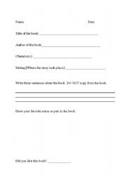 English Worksheet: Elementary Book Report