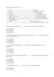 English worksheet: compariosn exercises