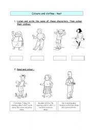 English Worksheet: Colours and clothes : test 