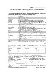 English Worksheet: Word test - feelings, character, moods
