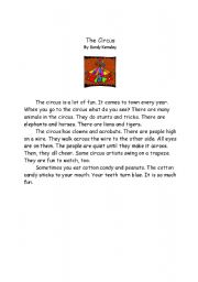 English Worksheet: CIRCUS STORY