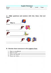 English Worksheet: Demonstratives